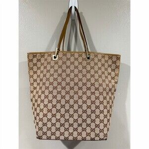 Authentic Gucci Tote Bag Womens Beige/Brown GG Monogram Double Shoulder Straps